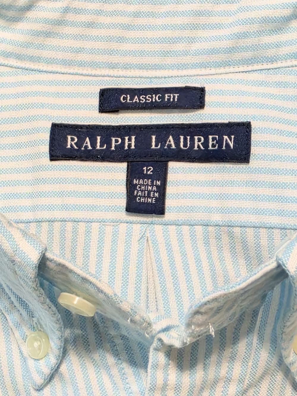 Ralph Lauren Classic Fit Teal White Stripe Button Down Colored Pony Size 12 - Picture 12 of 12